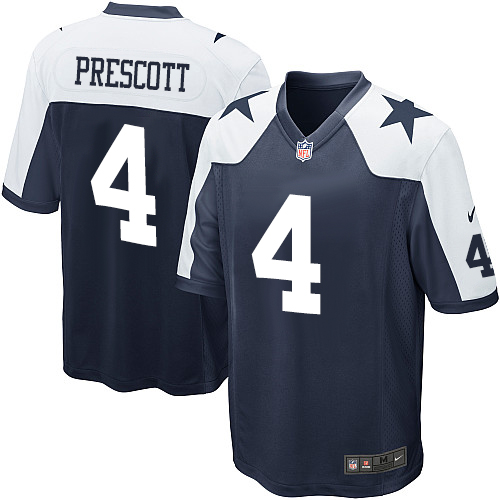 Men's Game Dak Prescott Nike Jersey Navy Blue Alternate - #4 Throwback NFL Dallas Cowboys